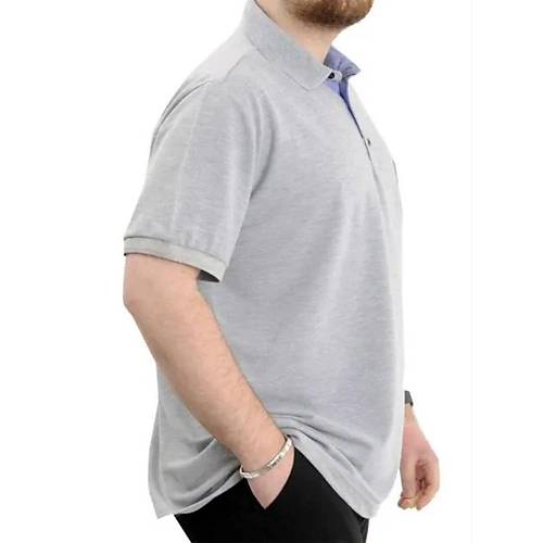 Battal Beden Erkek Tshirt Polo Yaka Cepli Klasik Pike 20552 Gri Melanj