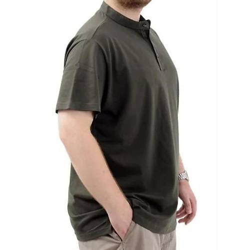 B�y�k Beden Erkek Ti��rt D��meli Hakim Yaka T-Shirt 24339 Haki