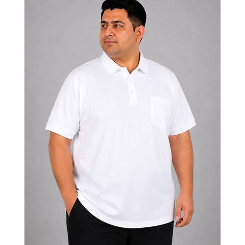 Battal Beden Erkek Tshirt Polo Yaka Cepli Klasik Pike 20552 Beyaz