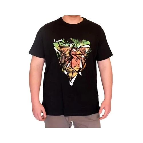 B�y�k Beden Erkek T-Shirt Bisiklet Yaka TIGER Bask�l� U25007 Siyah