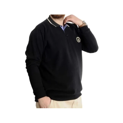 B�y�k Beden Erkek Sweat Polo Selanik Horse 23440 Siyah