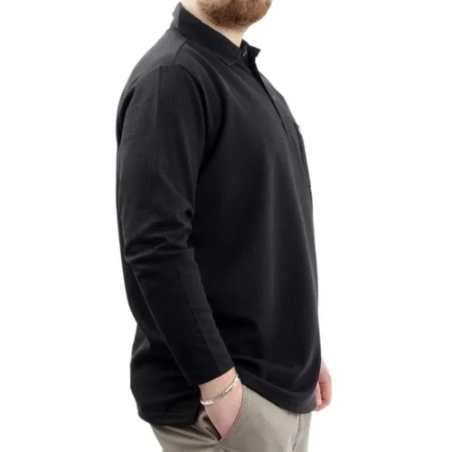 B�y�k Beden Erkek Sweatshirt Polo Yaka Uzun Kol WAFFLE 23449 Siyah