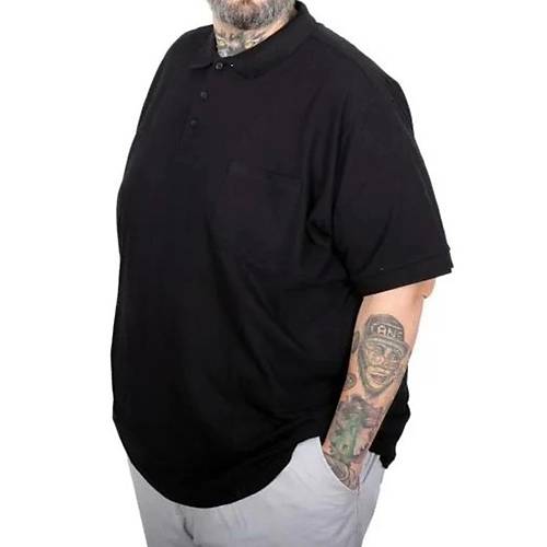B�y�k Beden Erkek T-Shirt Polo Yaka Cepli Klasik 20550 Siyah