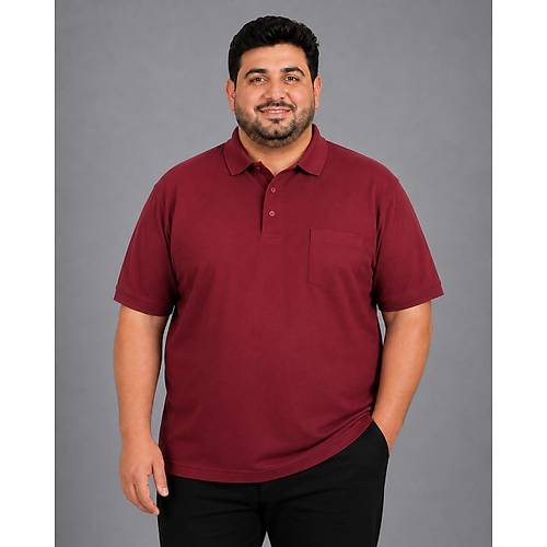 Battal Beden Erkek Tshirt Polo Yaka Cepli Klasik Pike 20552 Bordo