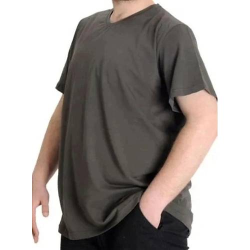 B�y�k Beden T-Shirt V Yaka Likral� 20150 Haki