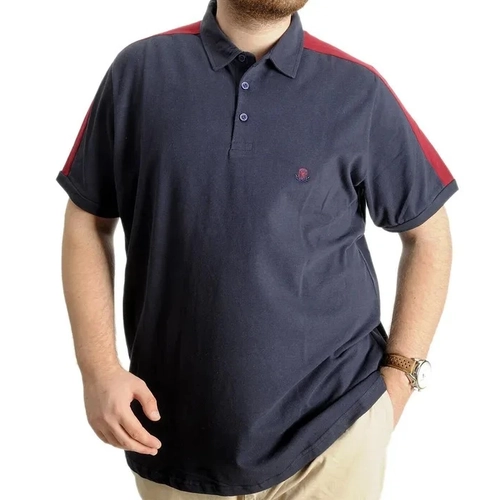 B�y�k Beden Erkek T-Shirt Polo Yaka Wreath 22320 Lacivert