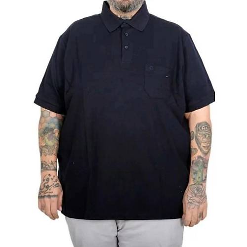 Battal Beden Erkek Tshirt Polo Yaka Cepli Klasik Pike 20552 Lacivert