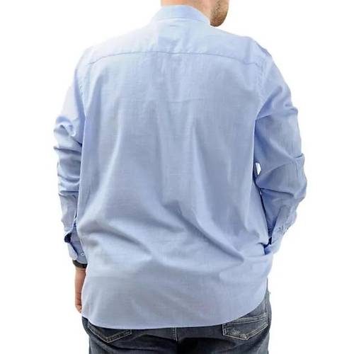 B�y�k Beden Erkek G�mlek Uzun Kol Likral� Keten G�mlek  20385 Mavi
