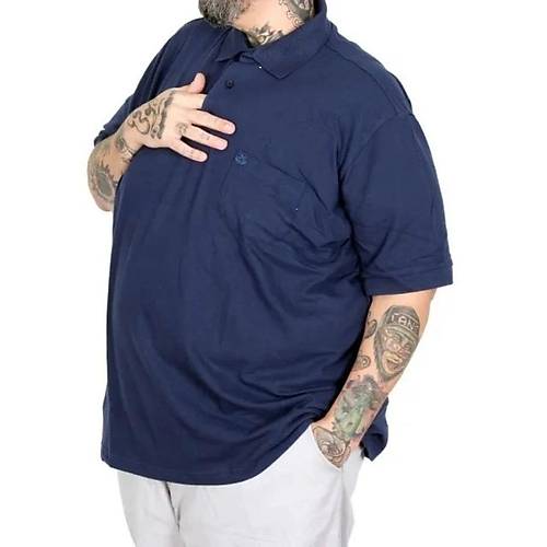 Battal Beden Erkek Tshirt Polo Yaka Cepli Klasik Pike 20552 Indigo