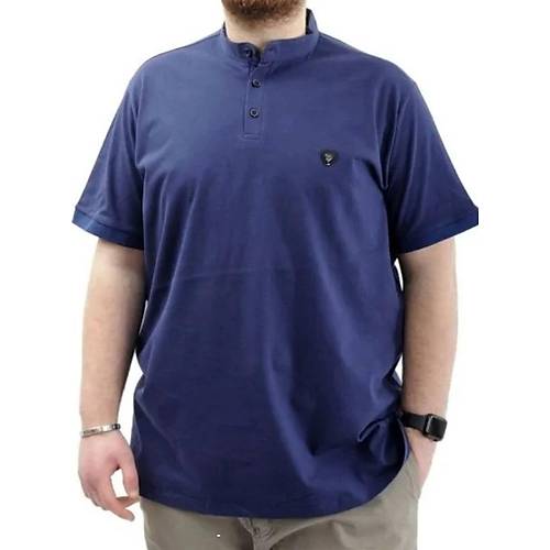 B�y�k Beden Erkek Ti��rt D��meli Hakim Yaka T-Shirt 24339 �ndigo