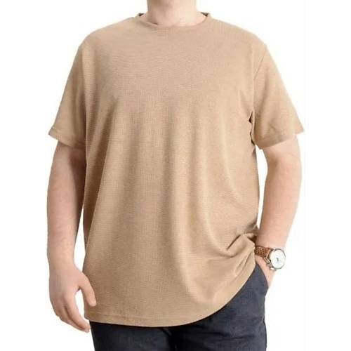 B�y�k Beden Erkek T-shirt Bisiklet Yaka Waffle 20033 bej