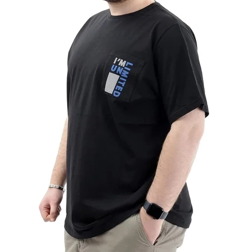 Erkek B�y�k Beden T-Shirt Pamuklu Bask�l� Bisiklet Yaka Ti��rt LIMITED U24052 Siyah
