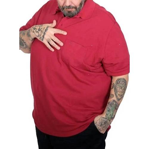 Battal Beden Erkek Tshirt Polo Yaka Cepli Klasik Pike 20552 Bordo