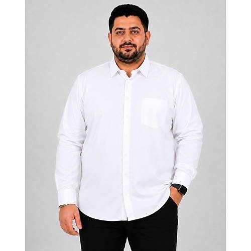 B�y�k Beden Erkek Klasik Cepli G�mlek Likral� 20350 Beyaz
