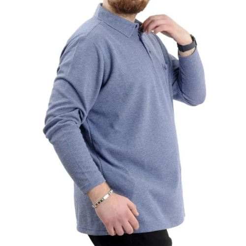 B�y�k Beden Erkek Sweatshirt Polo Yaka Uzun Kol WAFFLE 23449 �ndigo