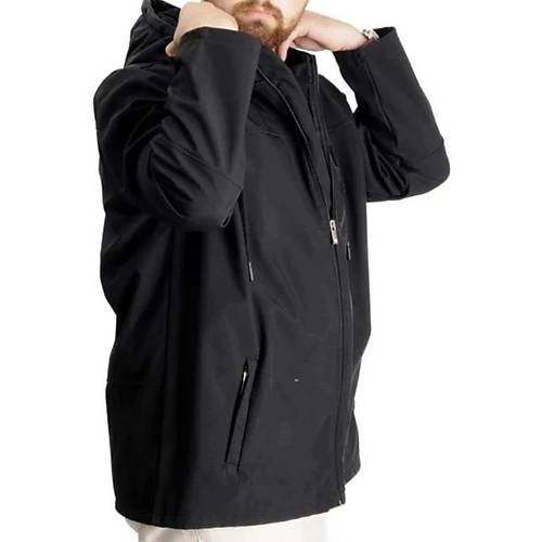 B�y�k Beden Erkek Kap��onlu Mont Waterproof Softshell 21235 Siyah