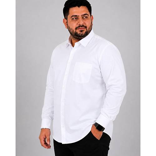 B�y�k Beden Erkek Klasik Cepli G�mlek Likral� 20350 Beyaz