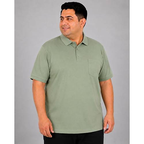 Battal Beden Erkek Tshirt Polo Yaka Cepli Klasik Pike 20552 �a�la Ye�ili
