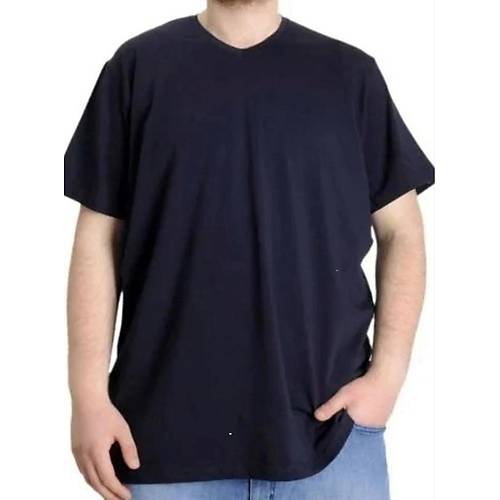 B�y�k Beden T-Shirt V Yaka Likral� 20150 Lacivert