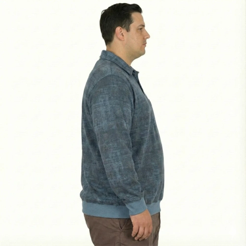 B�y�k Beden Erkek Sweat Desenli 24440 Mavi