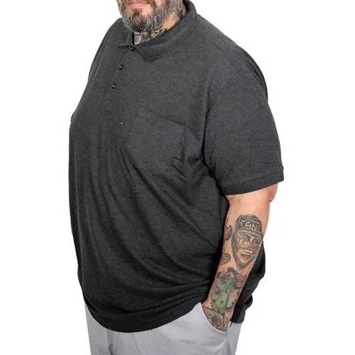 B�y�k Beden Erkek T-Shirt Polo Yaka Cepli Klasik 20550 Antramelanj