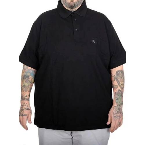 Battal Beden Erkek Tshirt Polo Yaka Nak��l� Klasik Pike 20553 Siyah