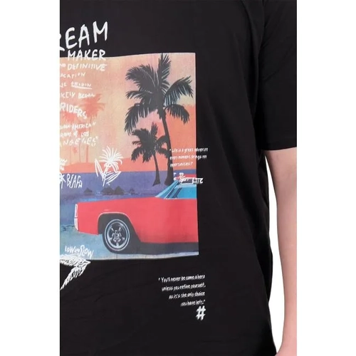 B�y�k Beden Erkek Bask�l� T-Shirt Palm Dream U25026 Siyah