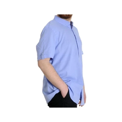 B�y�k Beden Erkek Keten Likral� G�mlek 20393 Mavi