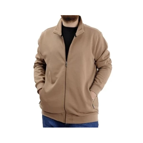 B�y�k Beden Erkek H�rka Fermuarl� Stell Dik Yaka 20571 S�tl� Kahve