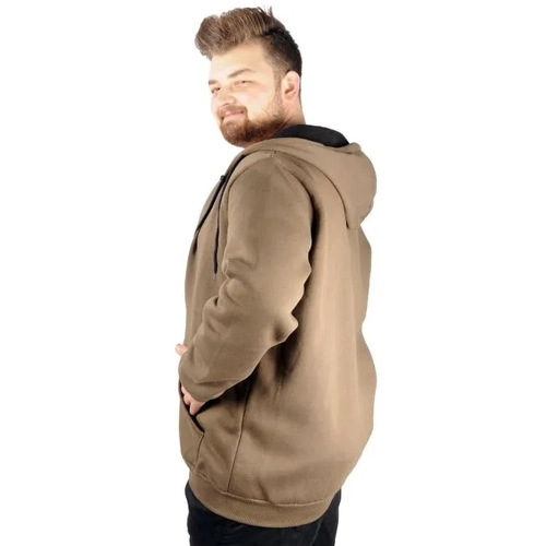 Erkek Sweatshirt Kap�onlu Zippered Basic 20543 Haki