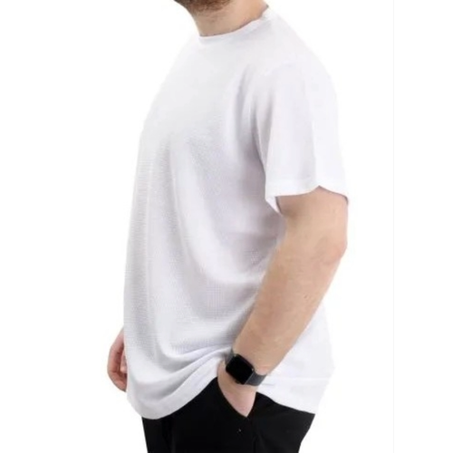 B�y�k Beden Erkek T-shirt Bisiklet Yaka WAFFLE 20033 Beyaz