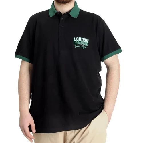 B�y�k Beden Erkek Polo T-shirt LONDON 23350 Siyah