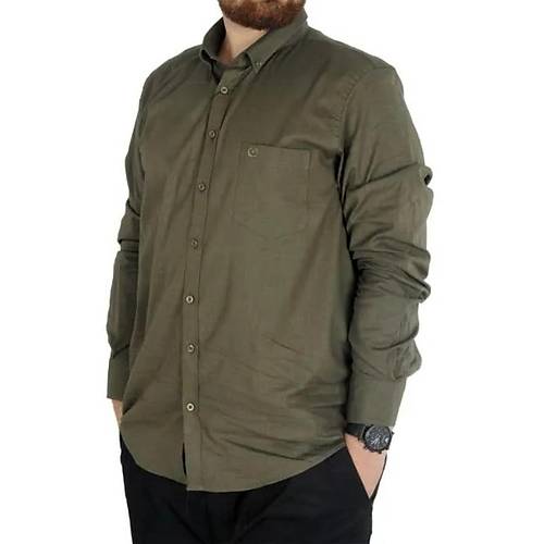 B�y�k Beden Erkek Keten Cepli G�mlek 20386 Haki