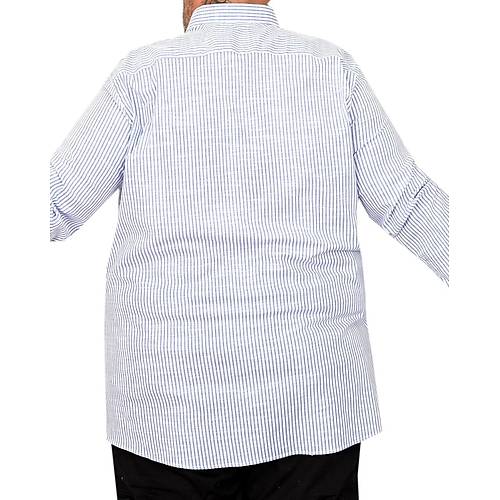 B�y�k Beden Erkek G�mlek Uzun Kol Keten Cepli Mavi 20384