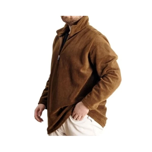 Erkek Sweat Polo Yaka Yar�m Fermuarl� Polar 22548 Kahverengi