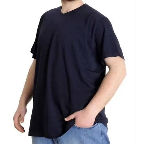 B�y�k Beden T-Shirt V Yaka Likral� 20150 Lacivert