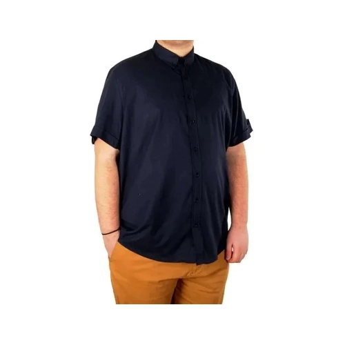 B�y�k Beden Erkek Keten Likral� G�mlek 20393 Lacivert