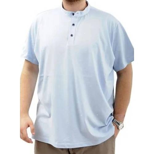 B�y�k Beden Erkek Ti��rt D��meli Hakim Yaka T-Shirt 24339 Mavi