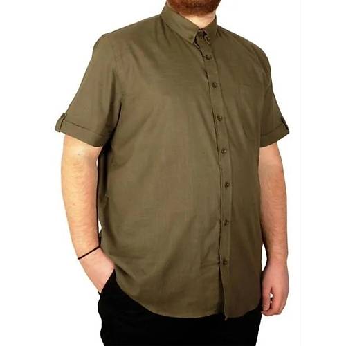 B�y�k Beden Keten Likral� G�mlek Cepli 20389 Haki