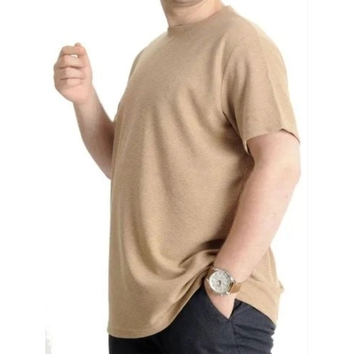 B�y�k Beden Erkek T-shirt Bisiklet Yaka Waffle 20033 bej