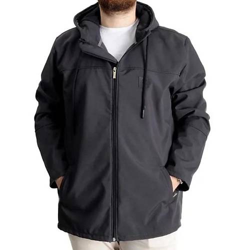 B�y�k Beden Erkek Kap��onlu Mont Waterproof Softshell 21235 Antrasit