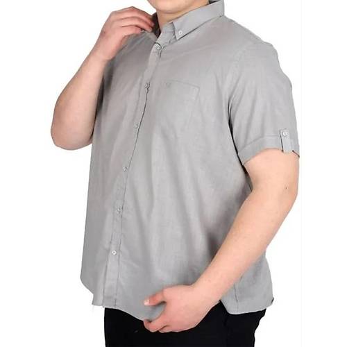 B�y�k Beden Keten Likral� G�mlek Cepli 20389 Gri