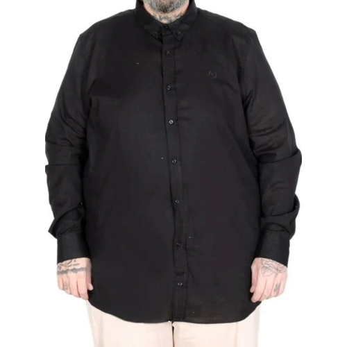 B�y�k Beden Erkek Uzun Kollu Keten G�mlek 20396 Siyah