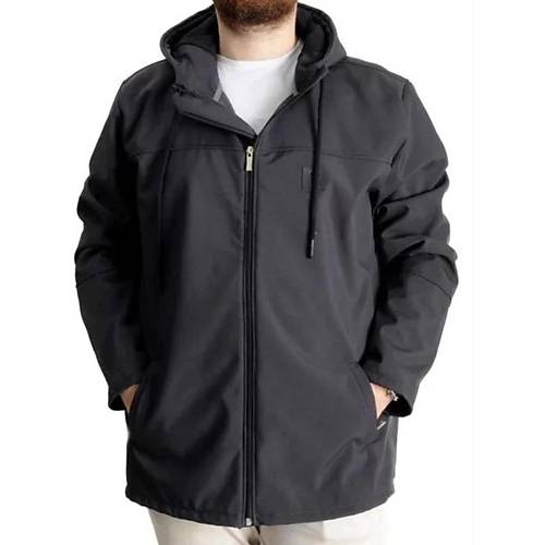 B�y�k Beden Erkek Kap��onlu Mont Waterproof Softshell 21235 Antrasit