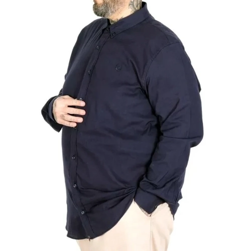 B�y�k Beden Erkek Uzun Kollu Keten G�mlek 20396 Lacivert