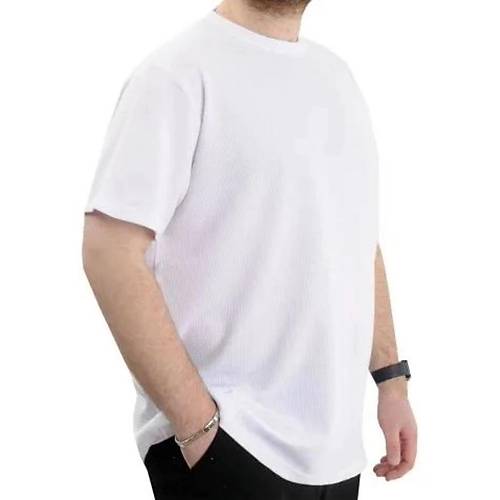 B�y�k Beden Erkek T-shirt Bisiklet Yaka WAFFLE 20033 Beyaz