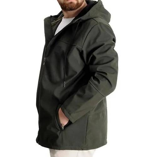 B�y�k Beden Erkek Kap��onlu Mont Waterproof Softshell 21235 Haki