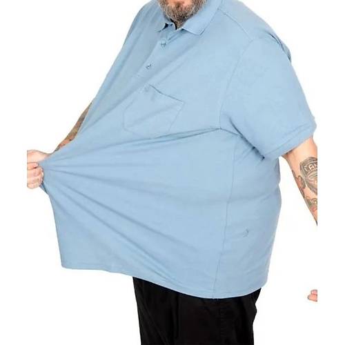 Battal Beden Erkek Tshirt Polo Yaka Cepli Klasik Pike 20552 Mavi
