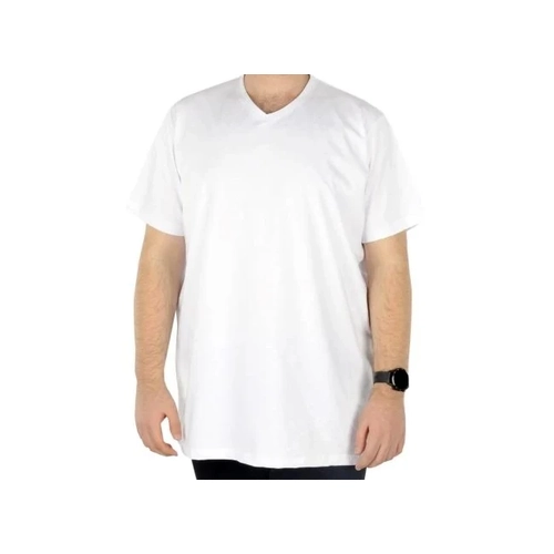 B�y�k Beden Erkek Tshirt V Yaka Basic 20032 Beyaz