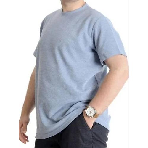B�y�k Beden Erkek T-shirt Bisiklet Yaka WAFFLE 20033 Mavi